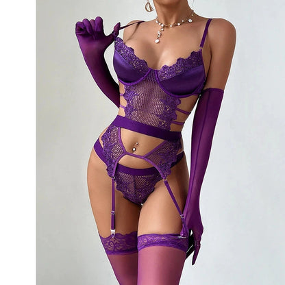 Purple Lace Bodysuit With Stockings