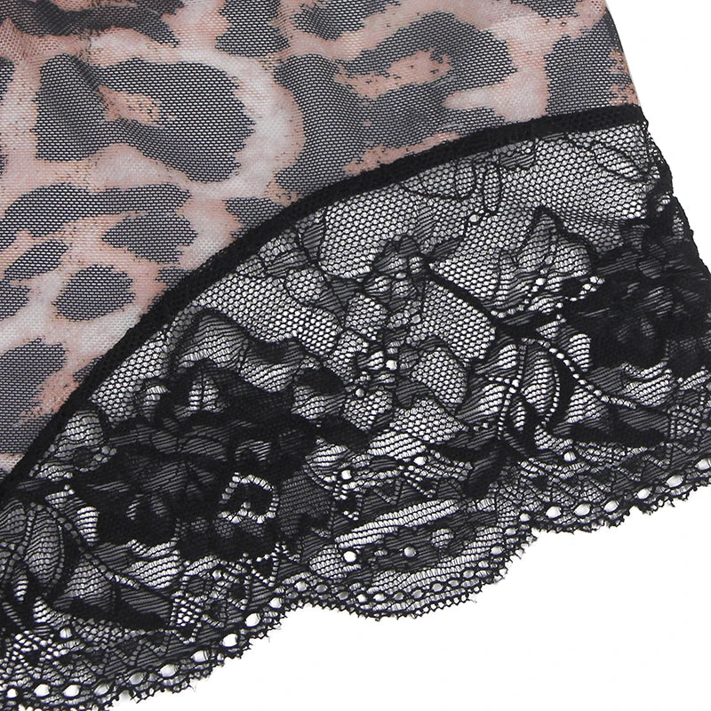 Women's Plus-Size Lace Trim Bodysuit with Leopard Print