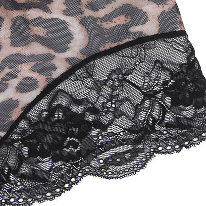 Women's Plus-Size Lace Trim Bodysuit with Leopard Print