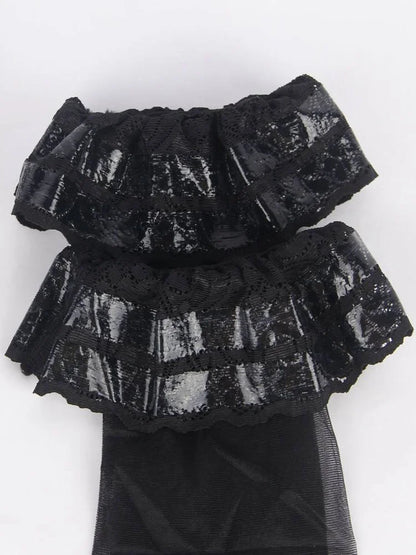 Women's Black (Faux)Leather Garter with Stockings