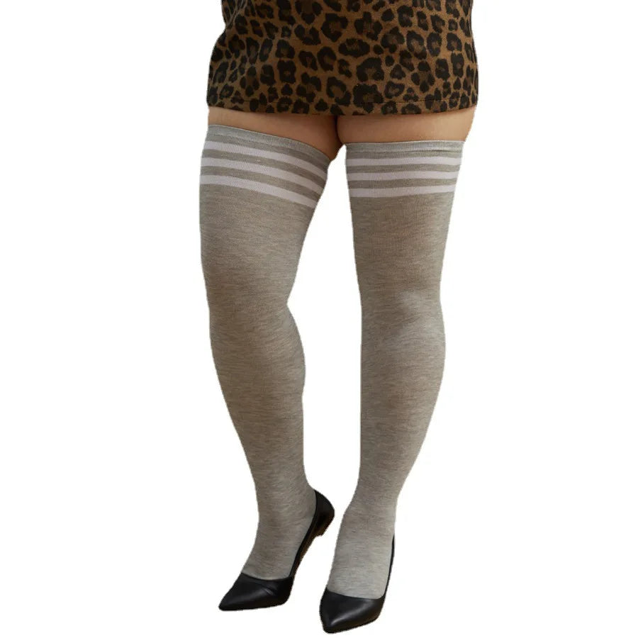 Plus Size Striped Thigh High Stockings