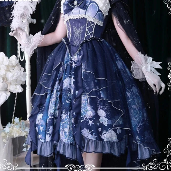 Blue Elegance Floral Aquatic Cosplay Dress