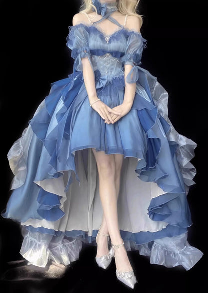 Blue Flower Puffy Princess Cosplay Dress