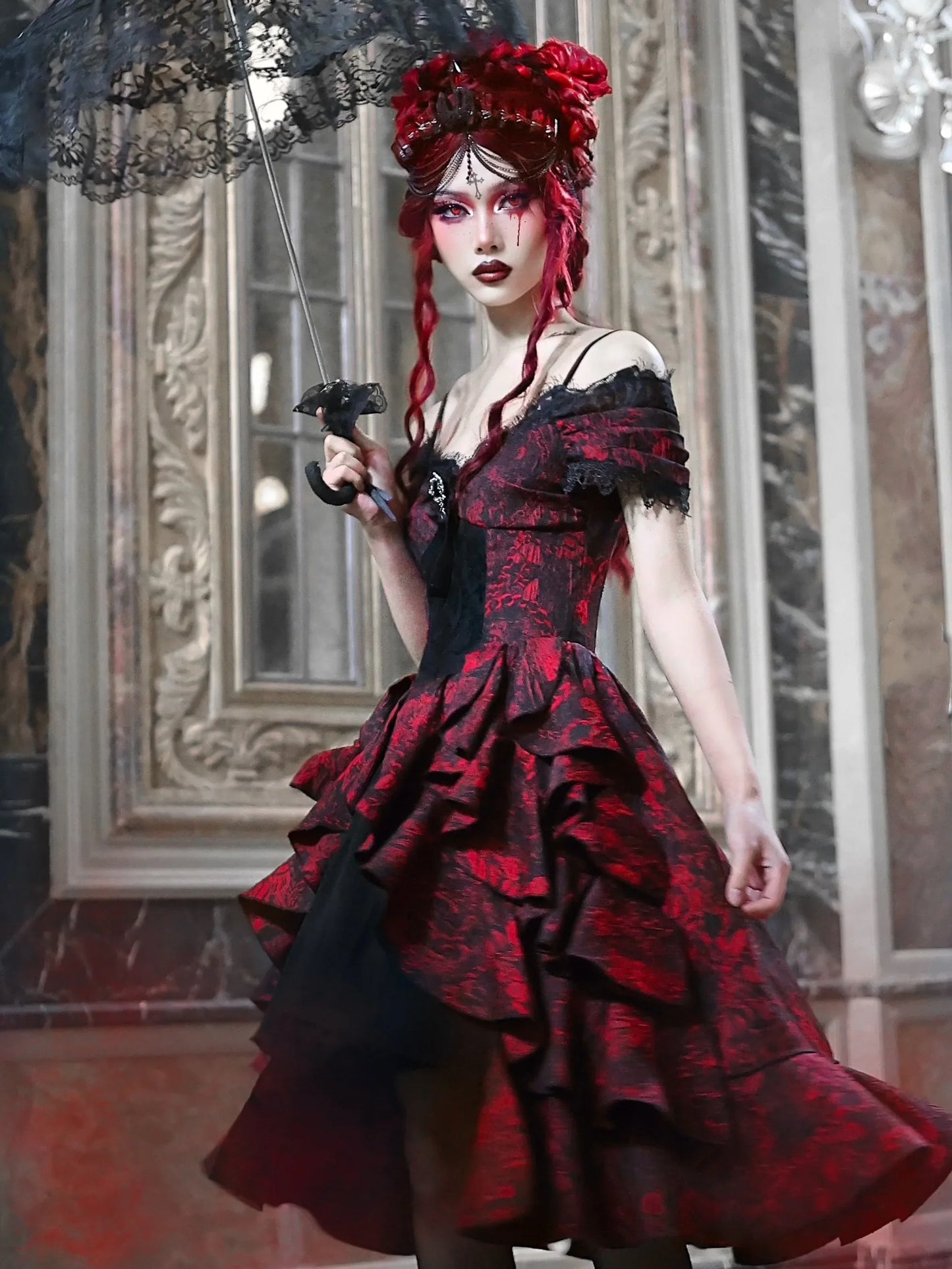 Gothic Red Ball Gown Cosplay Dress