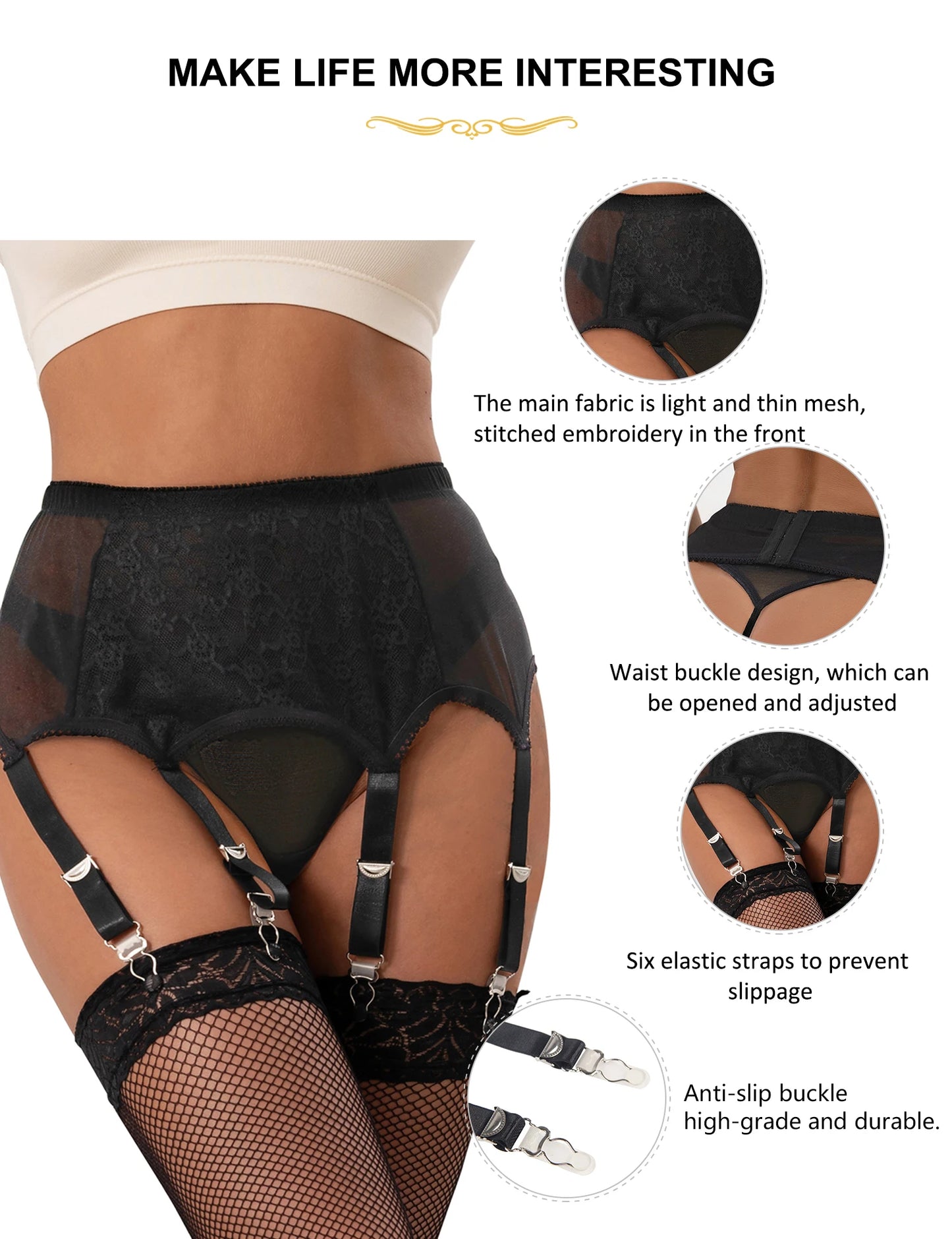 Women's Plus-Size Lace Garter Belt with High Elastic Suspenders