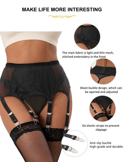 Women's Plus-Size Lace Garter Belt with High Elastic Suspenders