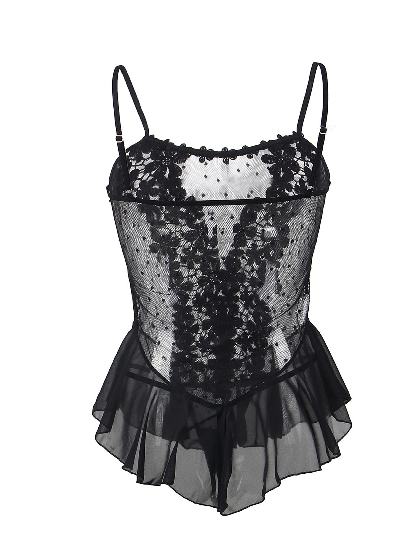 Women's Black Ruffled Bodysuit