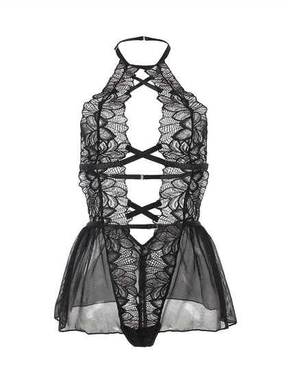 Women's Halter Backless Floral Pattern One-Piece Bodysuit