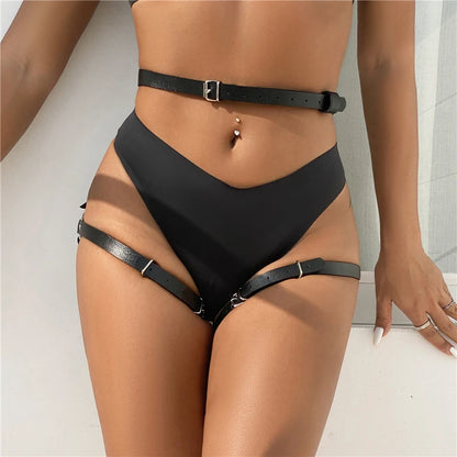 Women's Leather Harness with Thigh Garters