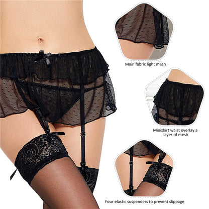 Plus Size Garter Belt Lace Skirt Sexy Tanga