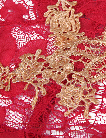Elegant Women's Red Floral Baby Doll Lingerie with Embroidery and Matching Panties