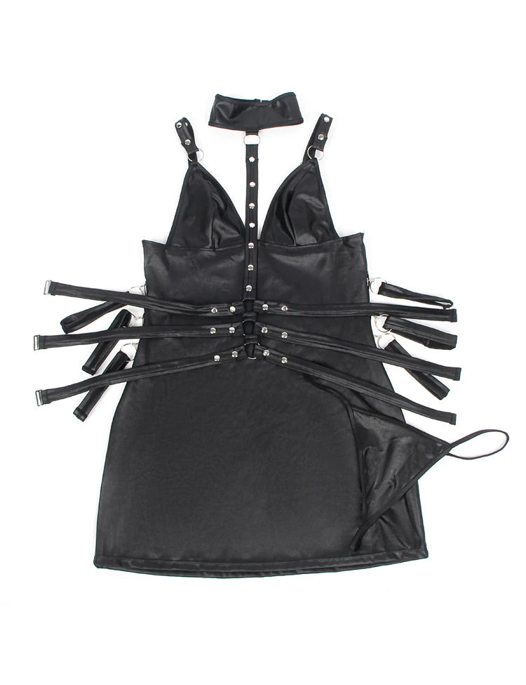 Plus Size Women's Leather Mini Dress With Arm Restraints