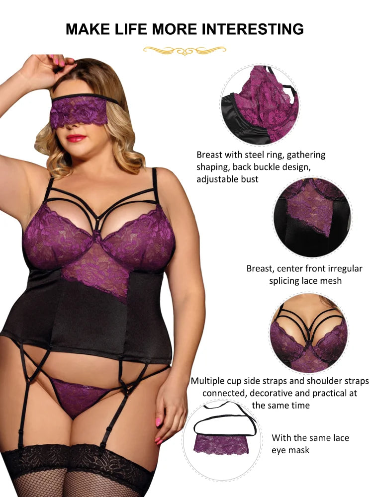 Plus Size Mini Bustier Lingerie Set With Mask