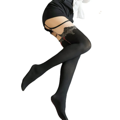 Black Garter Open Crotch Thigh-high Silk Stockings