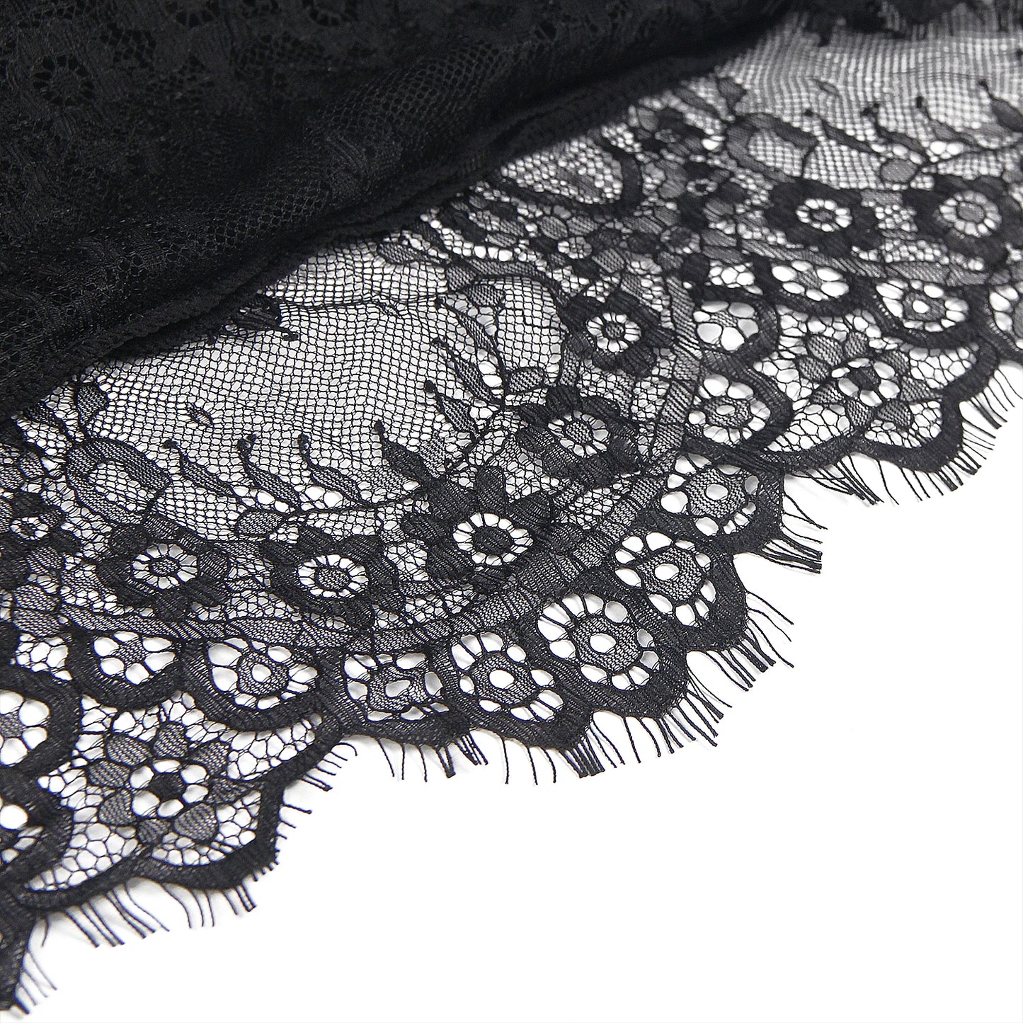 Women's Plus Size Black Sheer Babydoll Nightgown with Floral Eyelash Trim and Lace Panties
