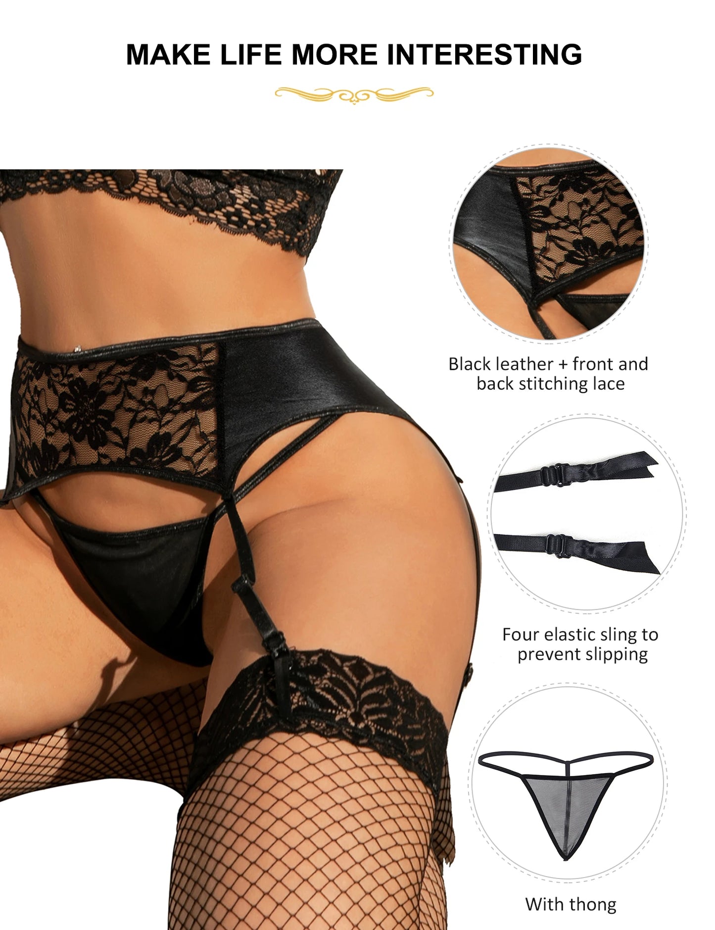 Black Lace Panty With Garter Belt