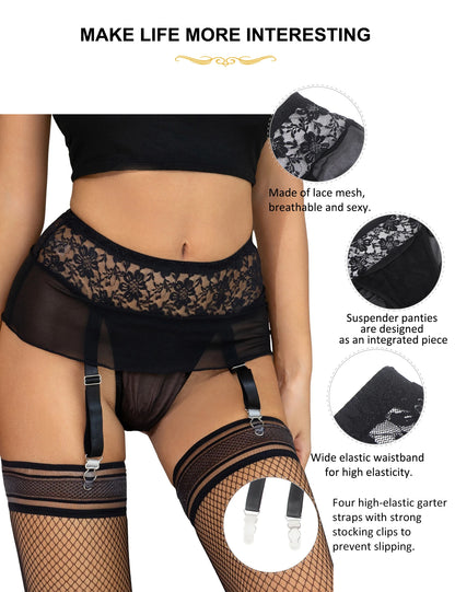 Black Lace Garter With Panties and Metal clips