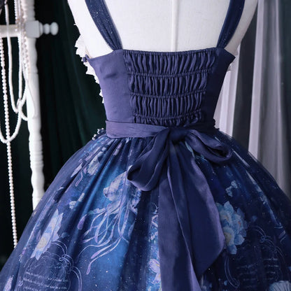 Blue Elegance Floral Aquatic Cosplay Dress