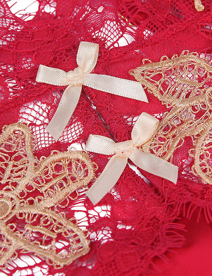 Elegant Women's Red Floral Baby Doll Lingerie with Embroidery and Matching Panties
