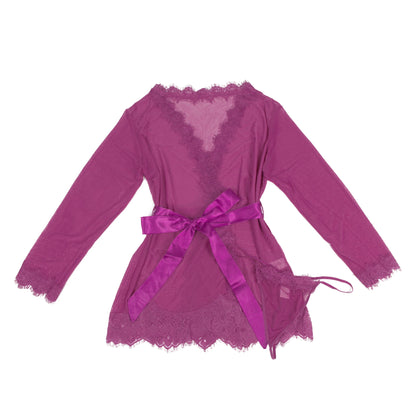 Women's Sheer Lace Robe with Satin Ribbon