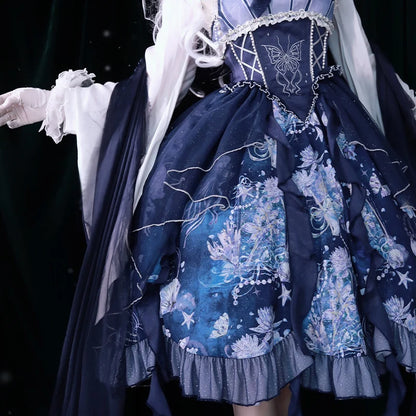 Blue Elegance Floral Aquatic Cosplay Dress