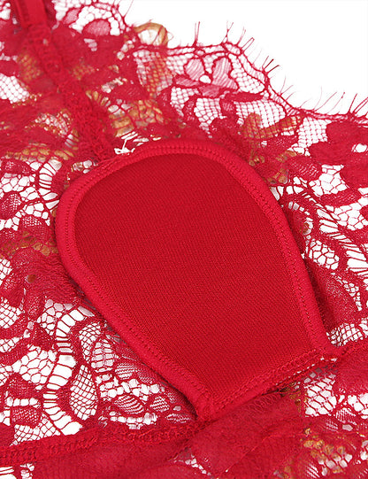 Elegant Women's Red Floral Baby Doll Lingerie with Embroidery and Matching Panties