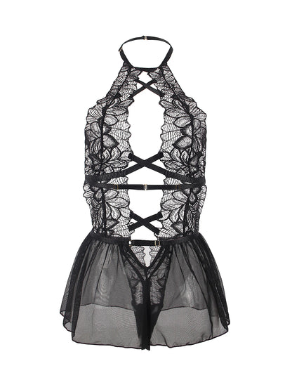 Women's Halter Backless Floral Pattern One-Piece Bodysuit
