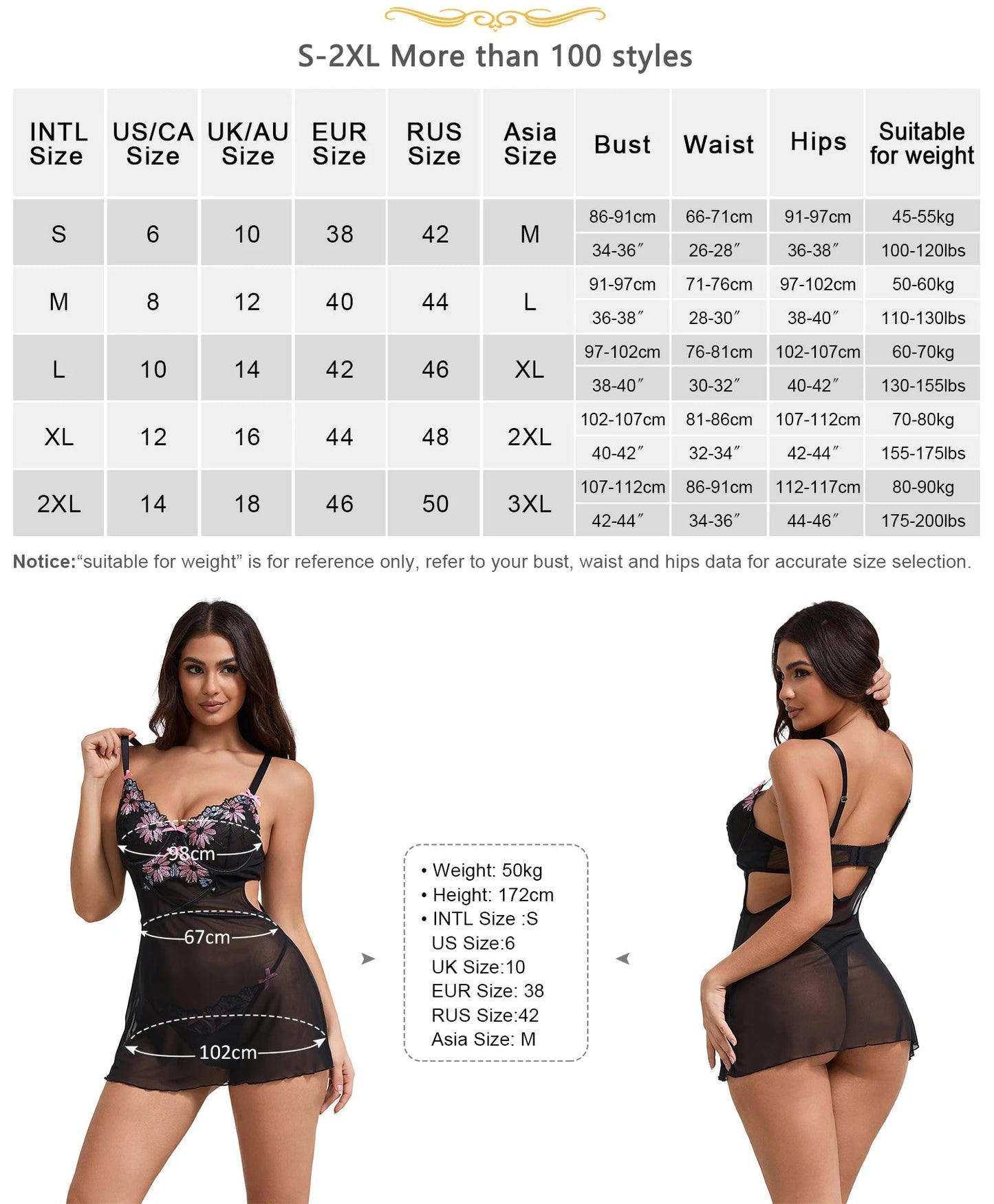 Women's Mesh Floral Embroidered Babydoll
