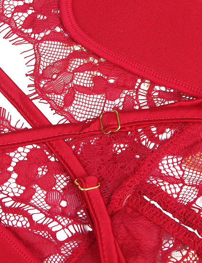 Elegant Women's Red Floral Baby Doll Lingerie with Embroidery and Matching Panties