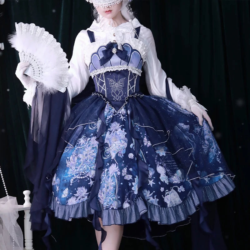 Blue Elegance Floral Aquatic Cosplay Dress