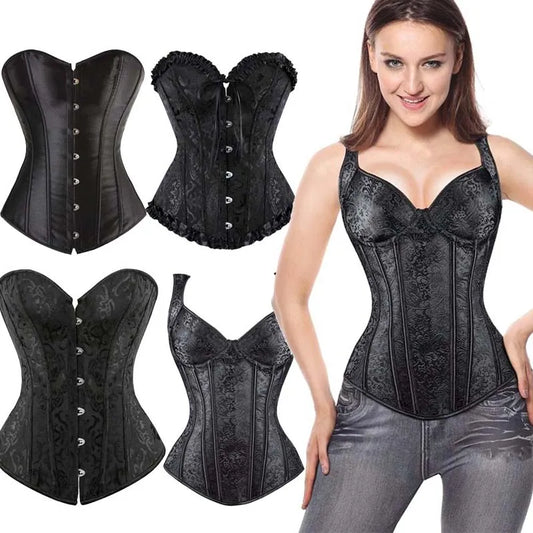 Corset with Straps  Overbust Floral Jacquard Top