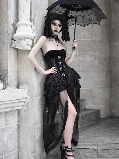 Black Gothic Fishbone Bandage Birdcage Corset Set / Individual