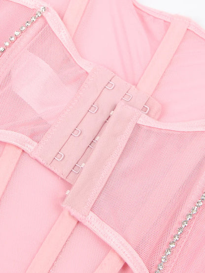Women’s 3-Piece Mesh Lingerie Set - Underwire Bra, Garter Panties & Belt - Plus Size Available - Crystal Embellished